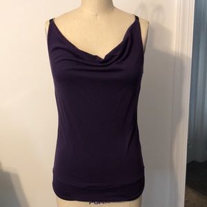 Miley Cyrus Max Azria Purple Cowl Neck Halter With Exposed Zipper Straps